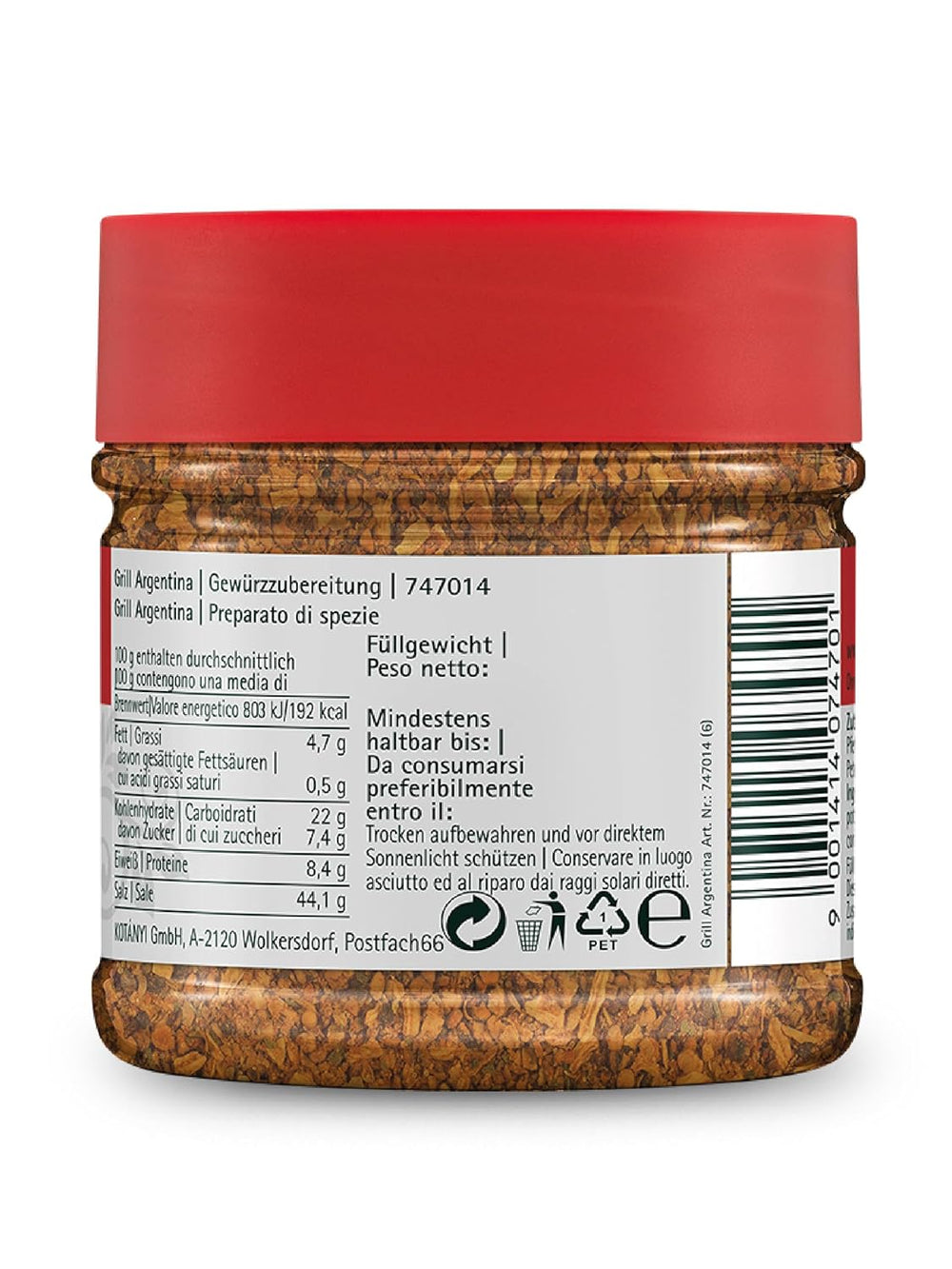 Kotanyi Gourmet Grill-Argentyna Gewürzzubereitung, mit Paprika, Pfeffer, Koriander und mehr, fruchtig-ostry, 400ccm, 285 g