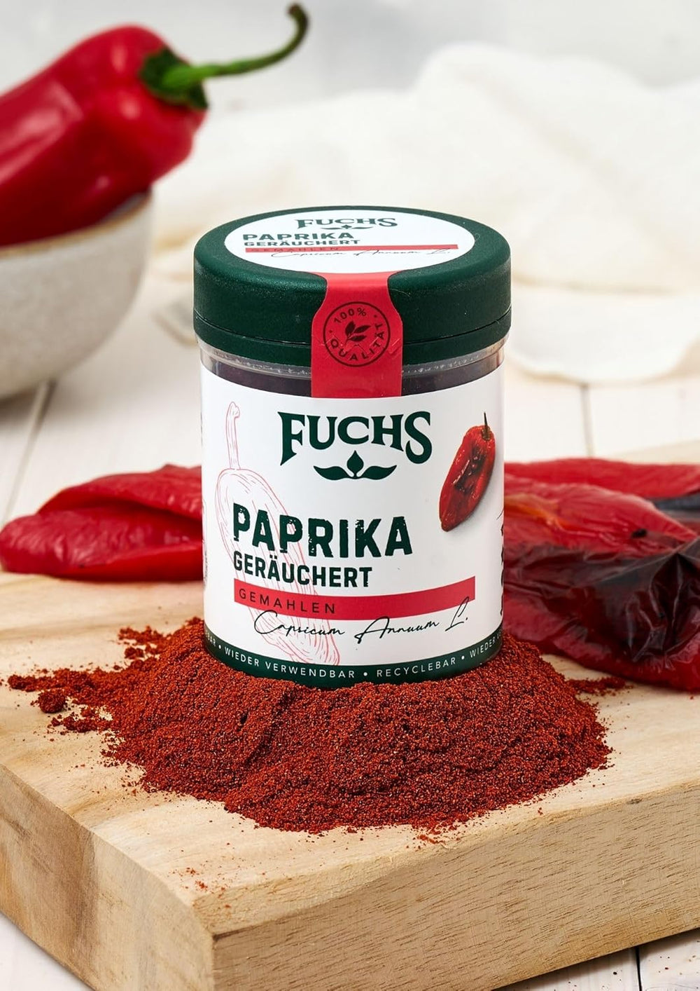 Fuchs Gewürze - Paprika geräuchert gemahlen - rauchiger Gesmack für BBQ, Gulasch oder Tofu - naturalne Składniki - 60 g w wiederverwendbarer, recyclebarer Dawka