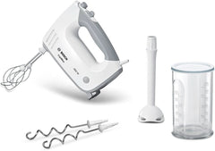 Bosch Hausgeräte Handrührer Ergomixx MFQ36440, 2 Rührbesen, 2 Edelstahl-Nethaken, Pürierstab, Becher, Spülmaschinengeeignet, 5 Stufen plus Turbostufe, 450 W, Weiß Kitchen Naty Shop