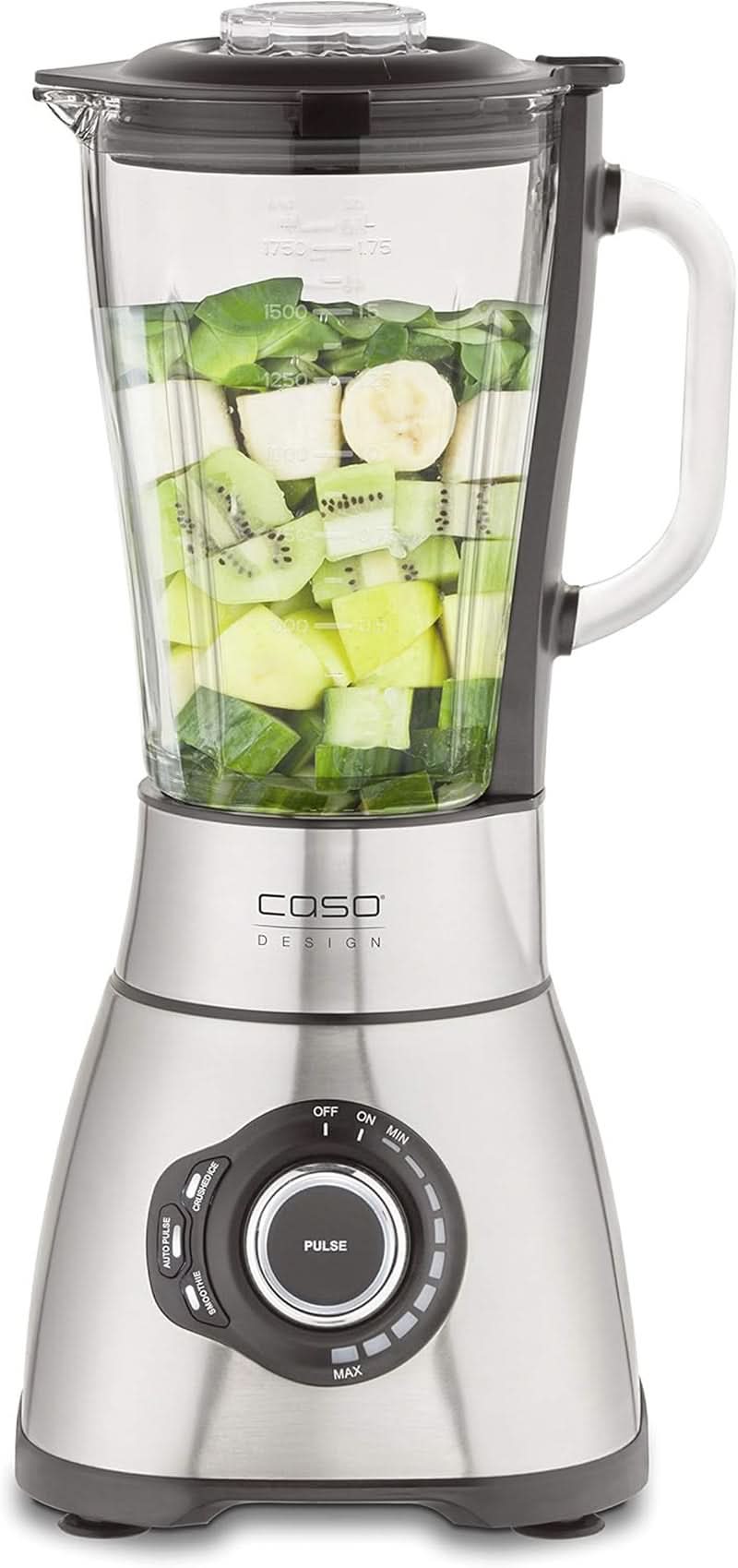 CASO B 1800 Powerblender-Set - Mikser stojący, 28 000 U/Min, Glasbehälter 1,75 L, Inkl. Trinkflasche Und Zerkleiner, Mixer Testsieger Mit Sehr Gut, Edelstahl Naty Shop