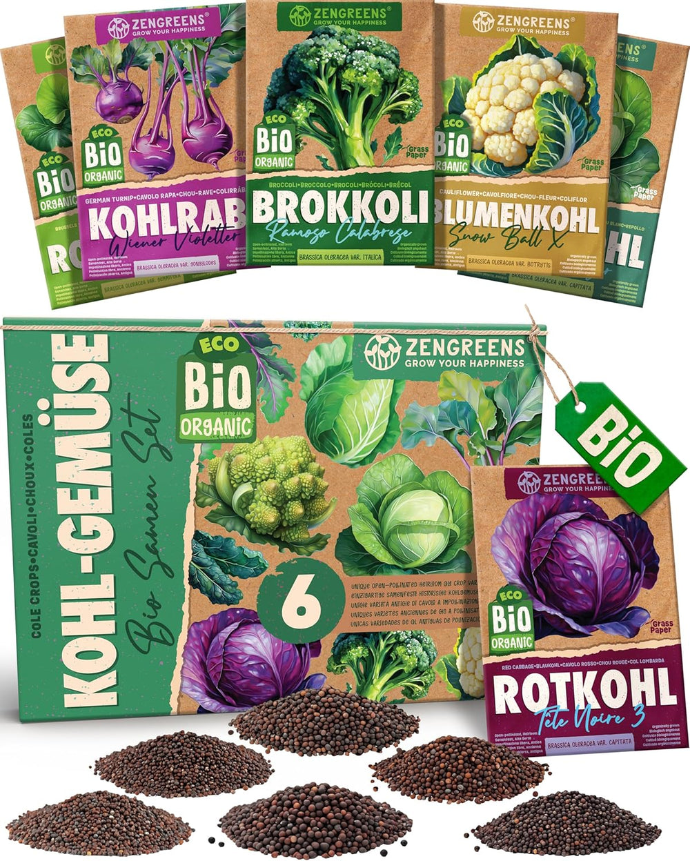 Organiczne nasiona bazylii w zestawie 6–6 nasion bazylii do łatwej uprawy w ogrodzie, na balkonie lub na podwyższonej grządce - Nasiona roślin - Sadzonki