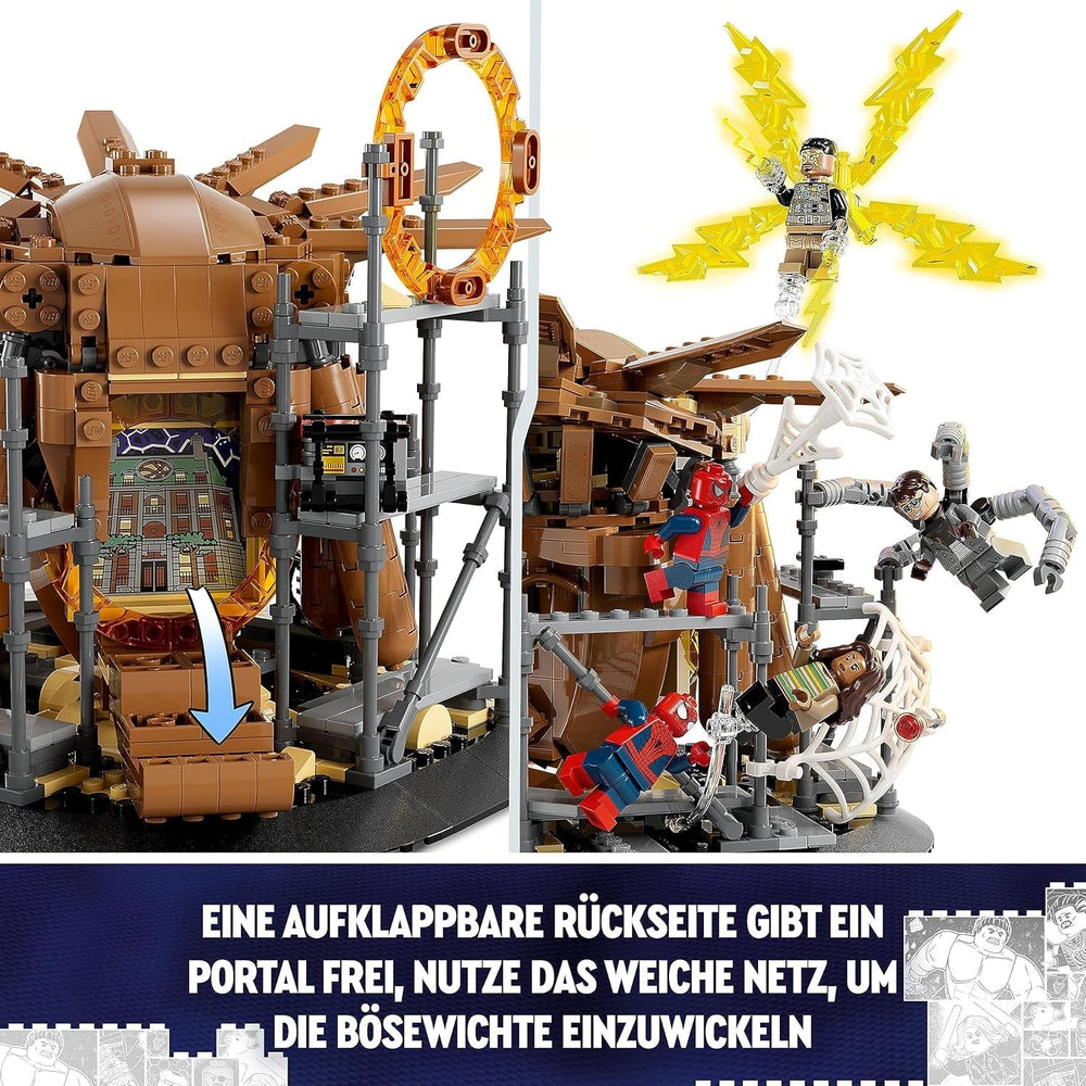 LEGO 76261 Marvel Spider-Man's Big Showdown, Spider-Man: No Way Home, zestaw z 3 minifigurkami Petera Parkera oraz Zielonym Goblinem, Electro, Sandmanem, Nedem, Doktorem Strange i MJ, model kolekcjonerski Zestawy do budowania Kup w sklepie LEGO