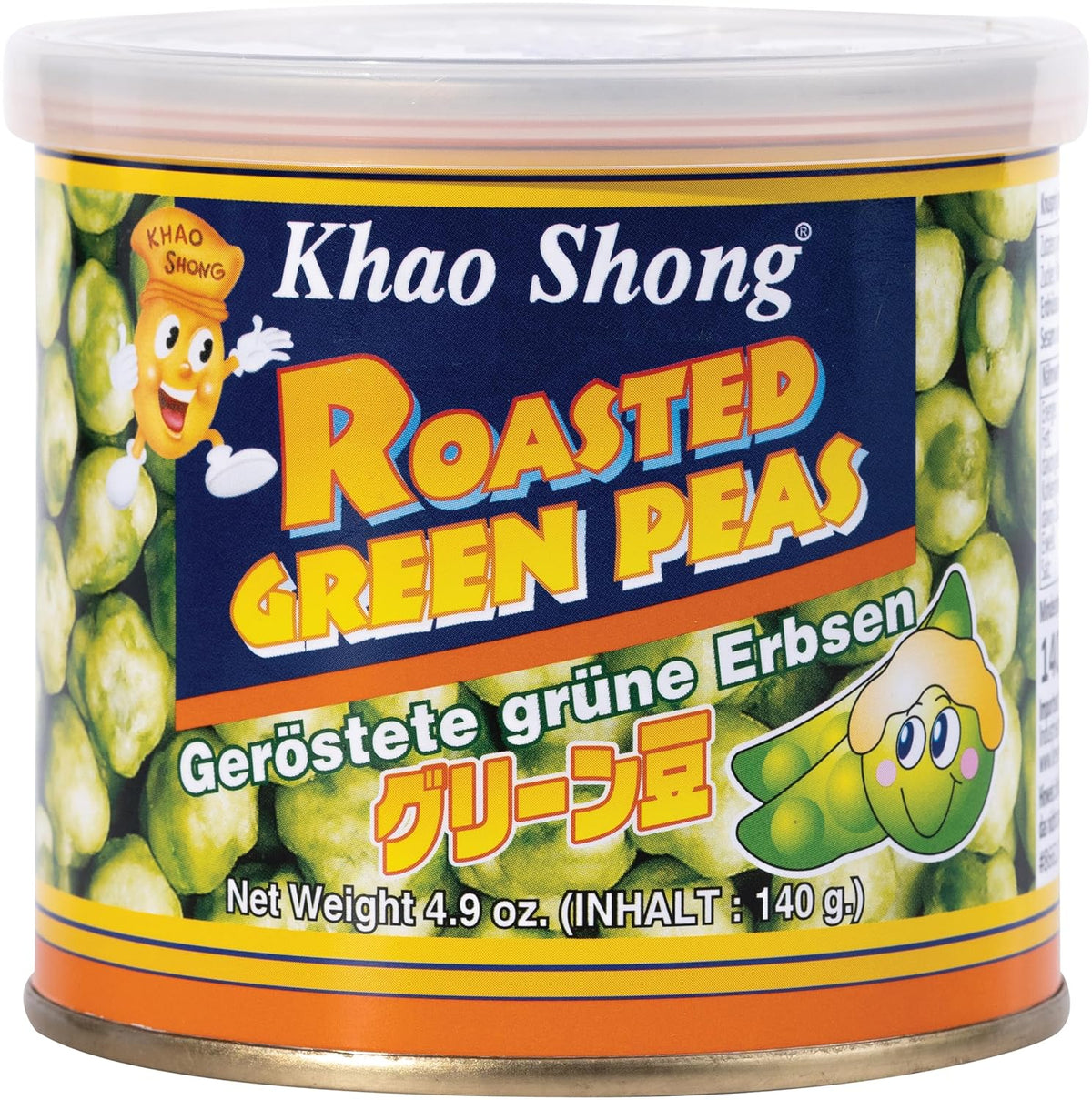 Khao Shong Smażony zielony groszek z wasabi, chrupiący groszek w pikantnej panierce, niskotłuszczowa alternatywa dla orzechów, średnio ostry, puszka 1 140 g | 140 g (1 opakowanie)