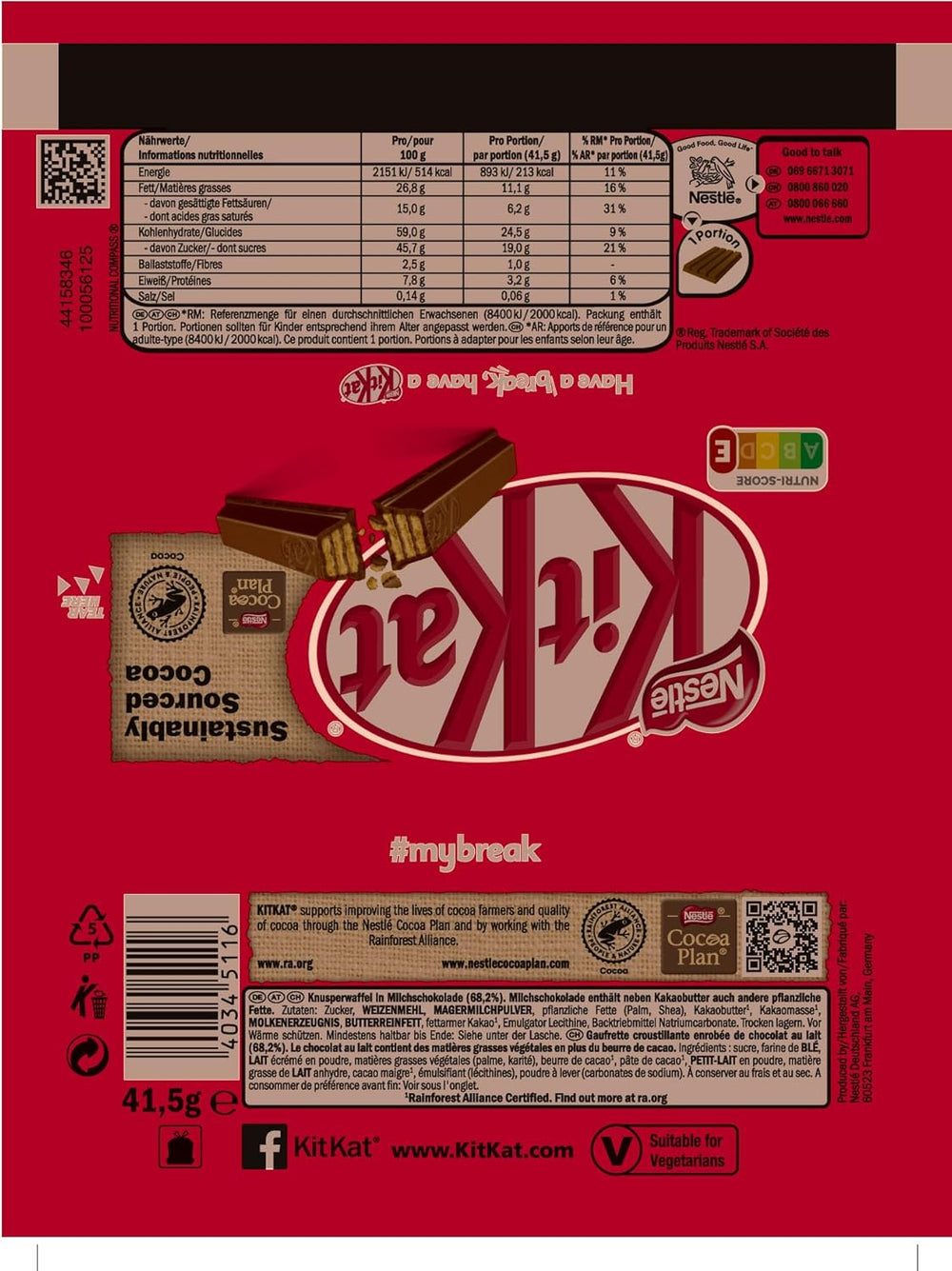 Klasyczne batoniki czekoladowe Nestlé, chrupiące batoniki waflowe z mlecznej czekolady, opakowanie 48 szt. (24 x 41,5 g)