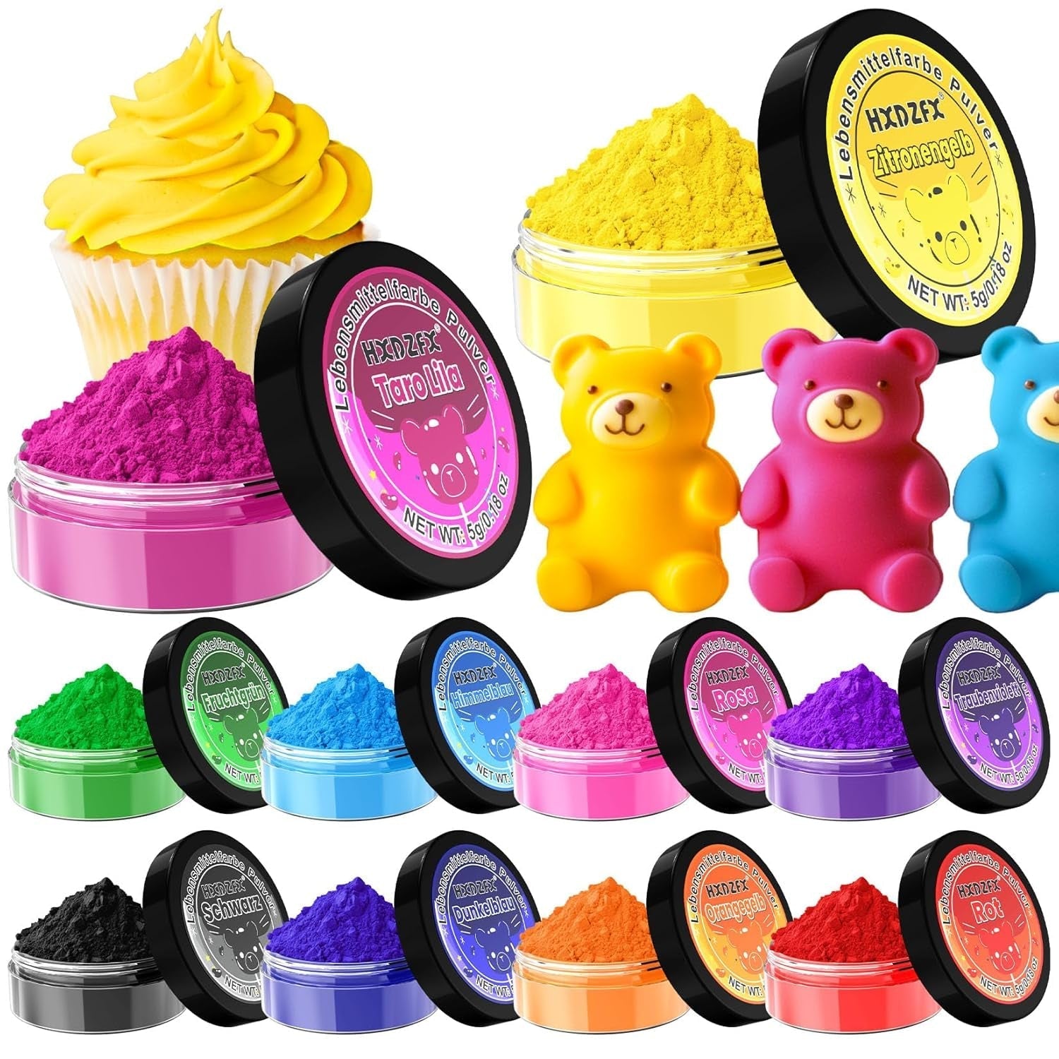 Colorant alimentar pudră - Set de 10 coloranți alimentari, Colorant alimentar pudră concentrată, Colorant alimentar pentru decorarea prăjiturilor, glazură, copt - 5G