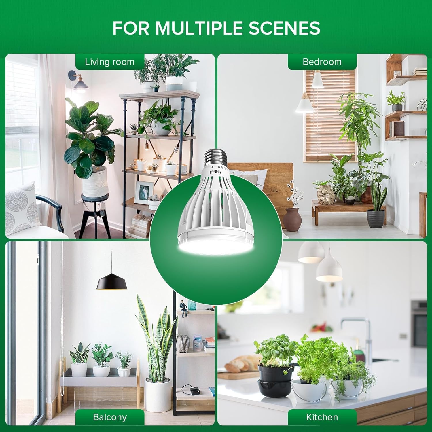 SANSI 30W Full Spectrum LED Lampa do uprawy w pomieszczeniach 250W Odpowiednik wysoki PPFD E27 Światło do uprawy 4000K 660nm 60° Kąt rozsyłu Lampa do uprawy do sadzonek Warzywa Kwiaty Hydroponika