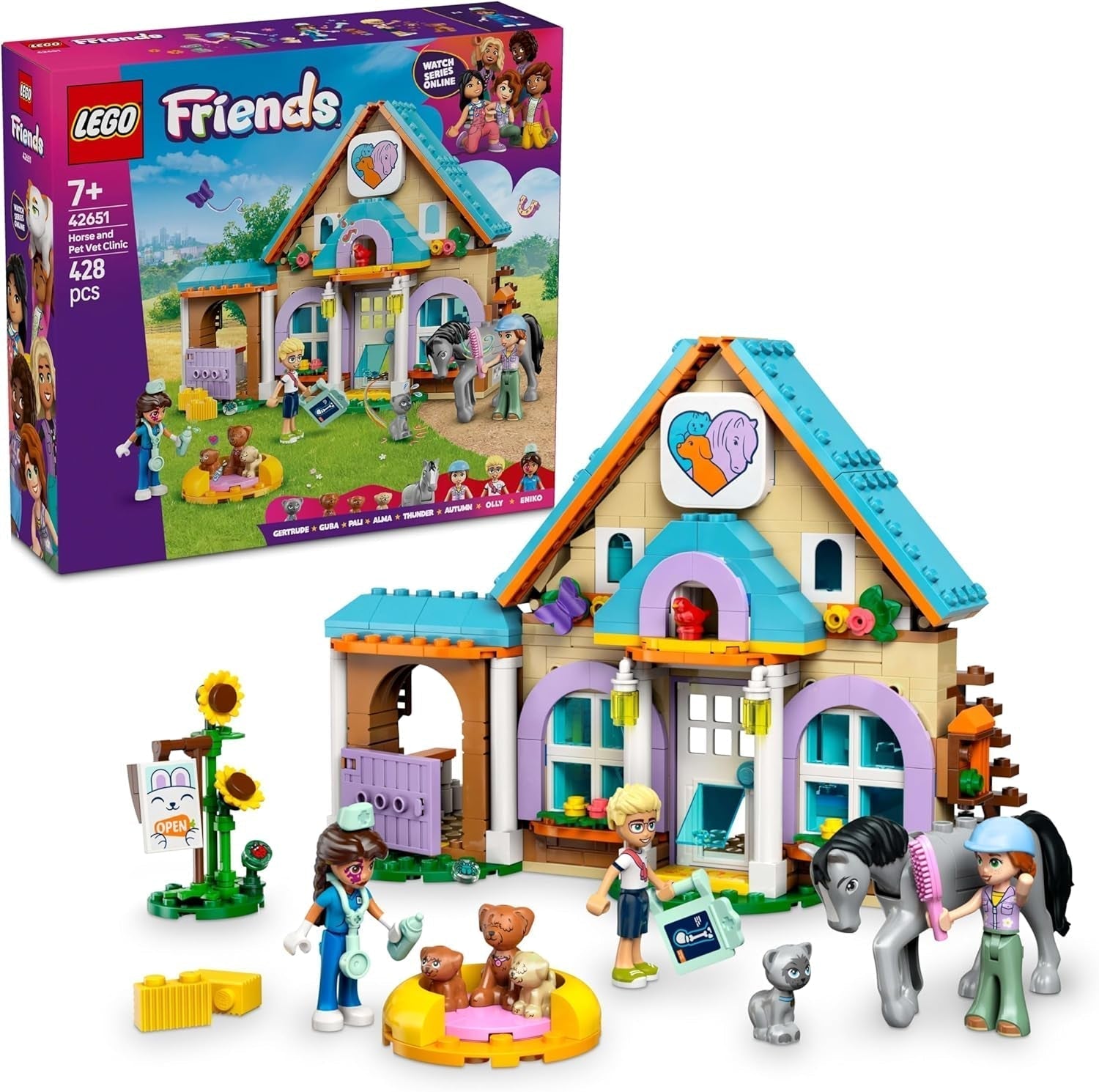 LEGO Friends Gabinet weterynaryjny dla koni i zwierząt domowych, zestaw do budowania i zabawy do pomysłowego odgrywania ról z 3 minifigurkami i 5 figurkami zwierząt, pomysł na prezent dla dziewczynek w wieku 7 lat 42651 Zestawy do budowania Besuche den LEGO-Store Default Title