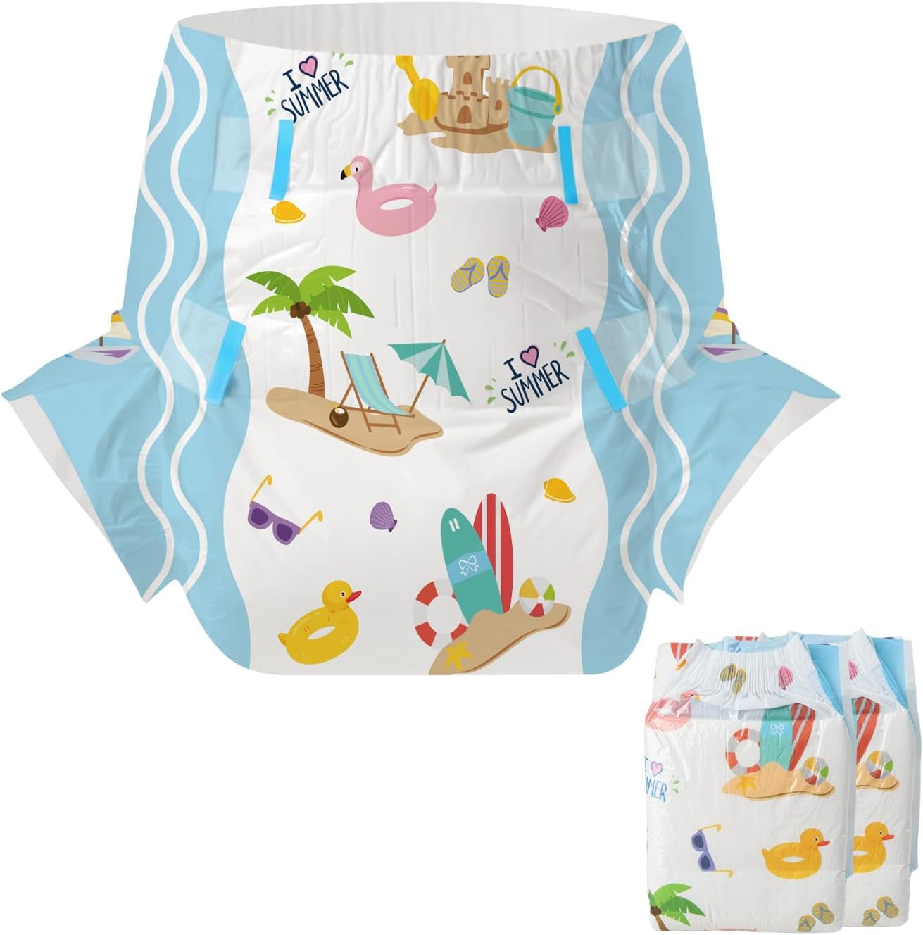 CutiePlusU pieluchy dla dorosłych 2 szt. Jednorazowe majtki na nietrzymanie moczu z klapkami dla kobiet i mężczyzn o maksymalnej chłonności przez noc - Mały Książę (średni 71-96 cm)