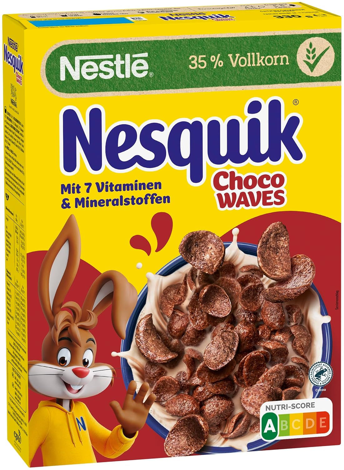 Nestlé Choco Waves, chrupiące śniadanie czekoladowe w kształcie fali (33% zawartości pełnego ziarna), 1 opakowanie (1 x 330g)
