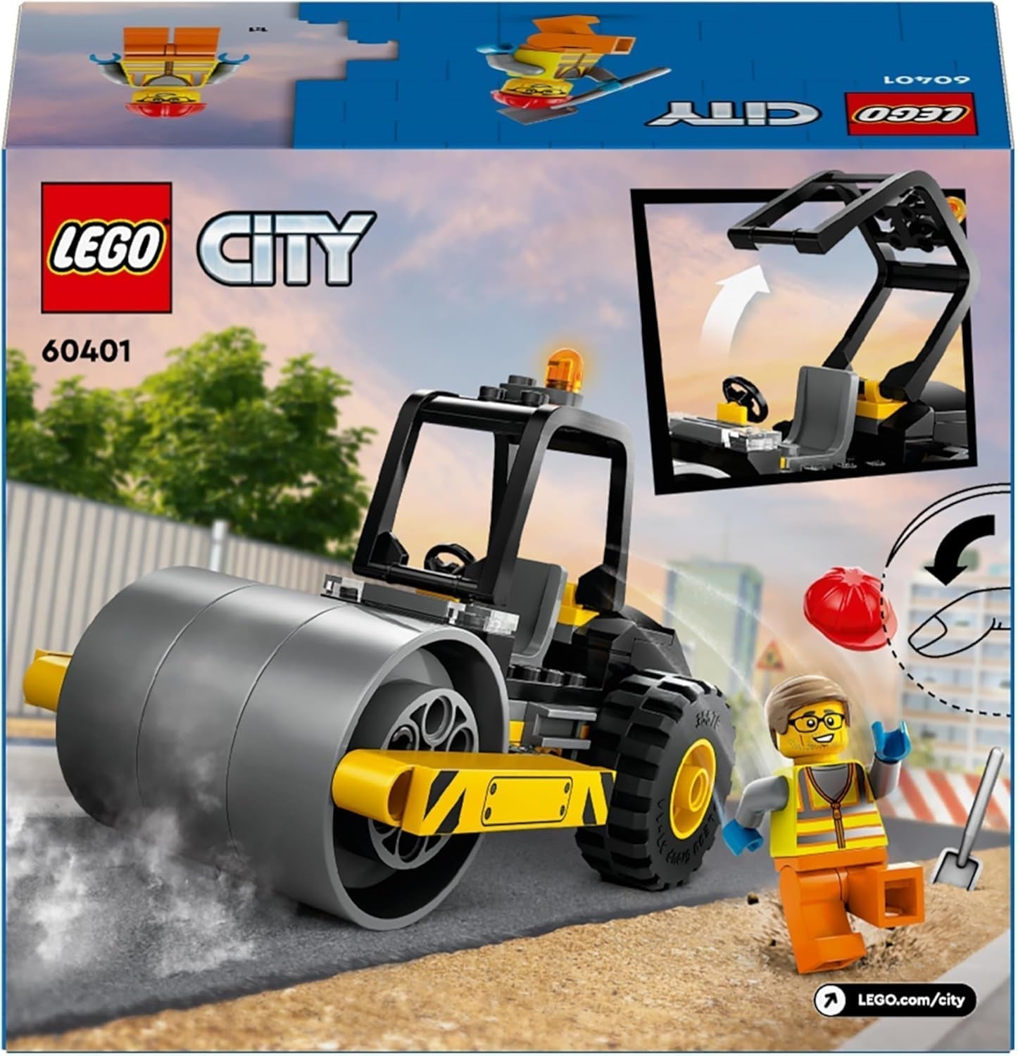 LEGO City walec budowlany dla 5-letnich dzieci walec parowy z minifigurką pracownika budowlanego pomysłowa zabawa dla chłopców i dziewcząt mały zabawny prezent 60401 zestawy konstrukcyjne Besuche den LEGO-Store