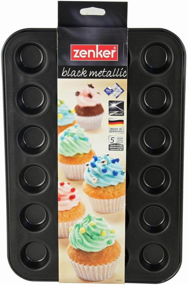 Zenker 6541 Black Metallic 24Er Mini-Muffinform – Antihaftbeschichte Für Perfekte Mini-Muffins, Ø 4,5 cm, ​​Made in Germany Formy i blachy do pieczenia Naty Shop