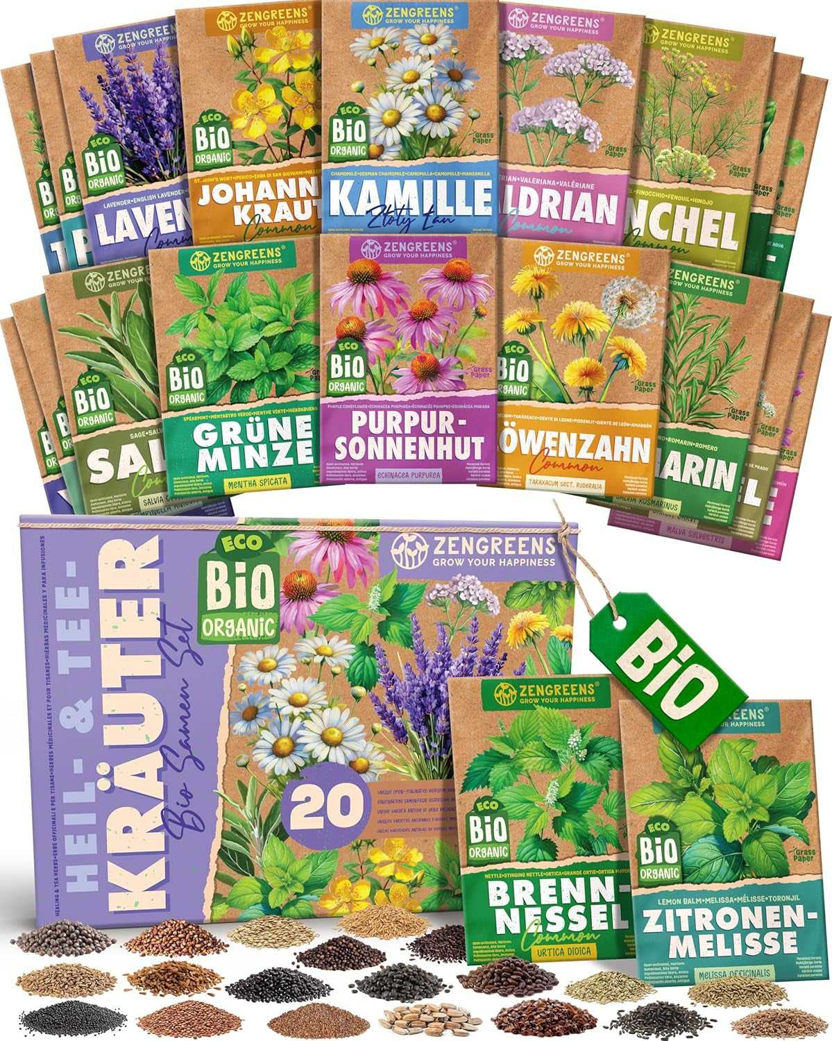 Organiczne nasiona bazylii w zestawie 6–6 nasion bazylii do łatwej uprawy w ogrodzie, na balkonie lub na podwyższonej grządce - Nasiona roślin - Sadzonki