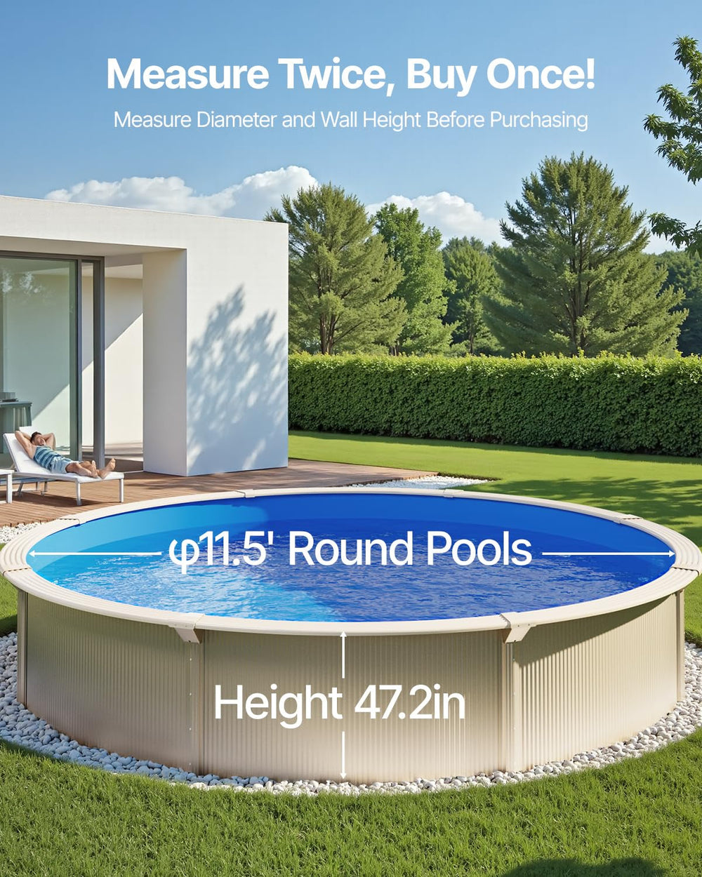 VEVOR Runde Poolfolie, φ350x120 cm, Innenfolie, Ersatzfolie, Innenhülle, Schwimmbadfolie Unibead-Stil Standard-Vinylfolie, verschleißfest, für Aufstellpools mit 120 cm Wandhöhe, einfarbig