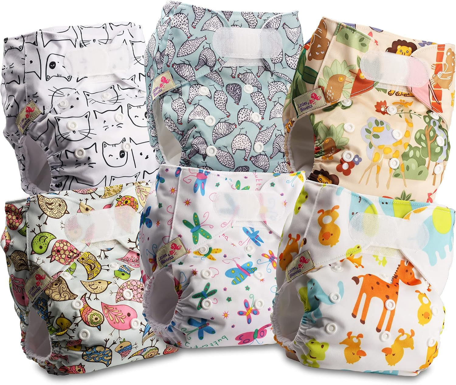 Pieluszka wielokrotnego użytku Littles and Bloomz FLV2-0602, standardowe zapięcie na rzep, 6 pieluszek