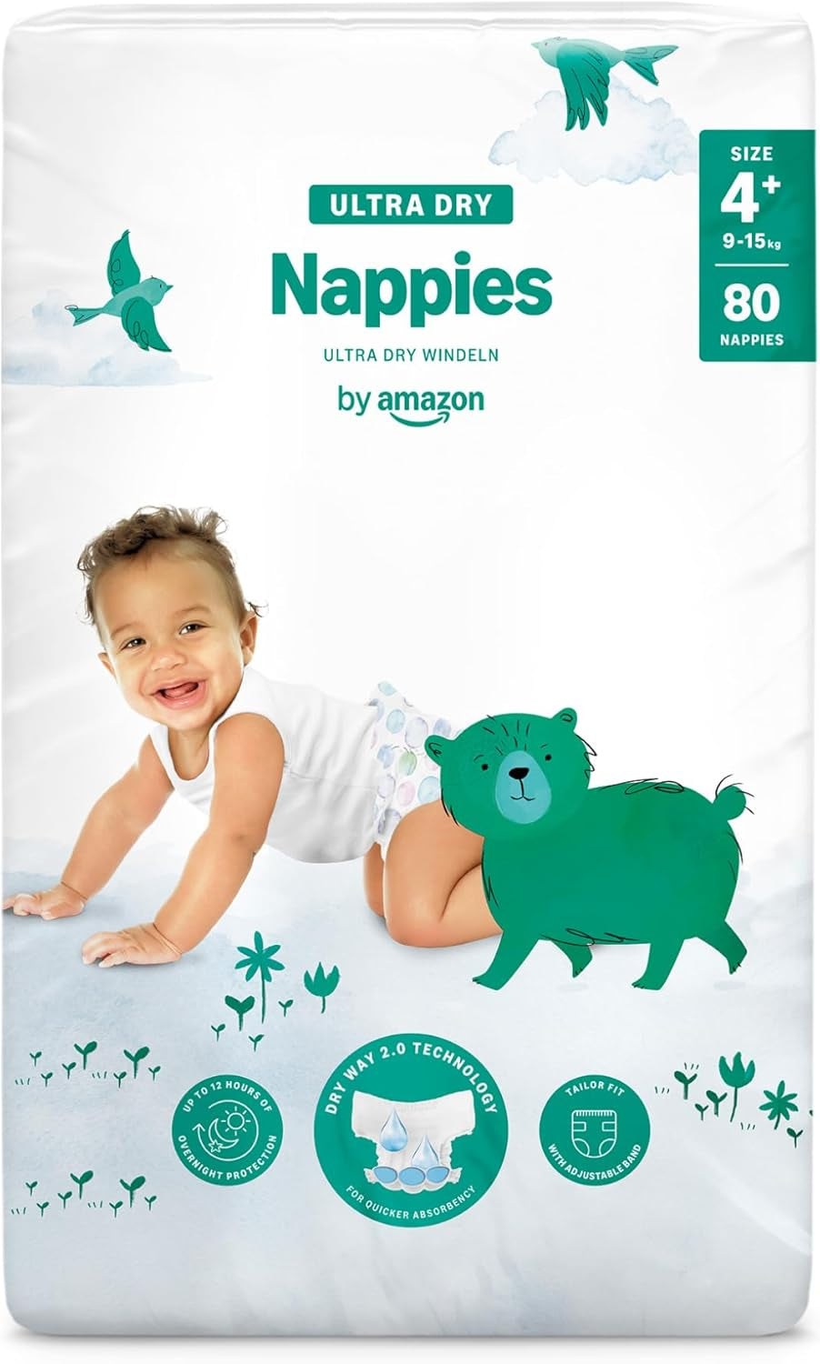 Pieluchy Amazon Ultra Dry, rozmiar 1 (2-5 kg) - pudełko miesięczne, białe, 96 sztuk (2 opakowania po 48) (dawniej marka Mama Bear, identyczny produkt)
