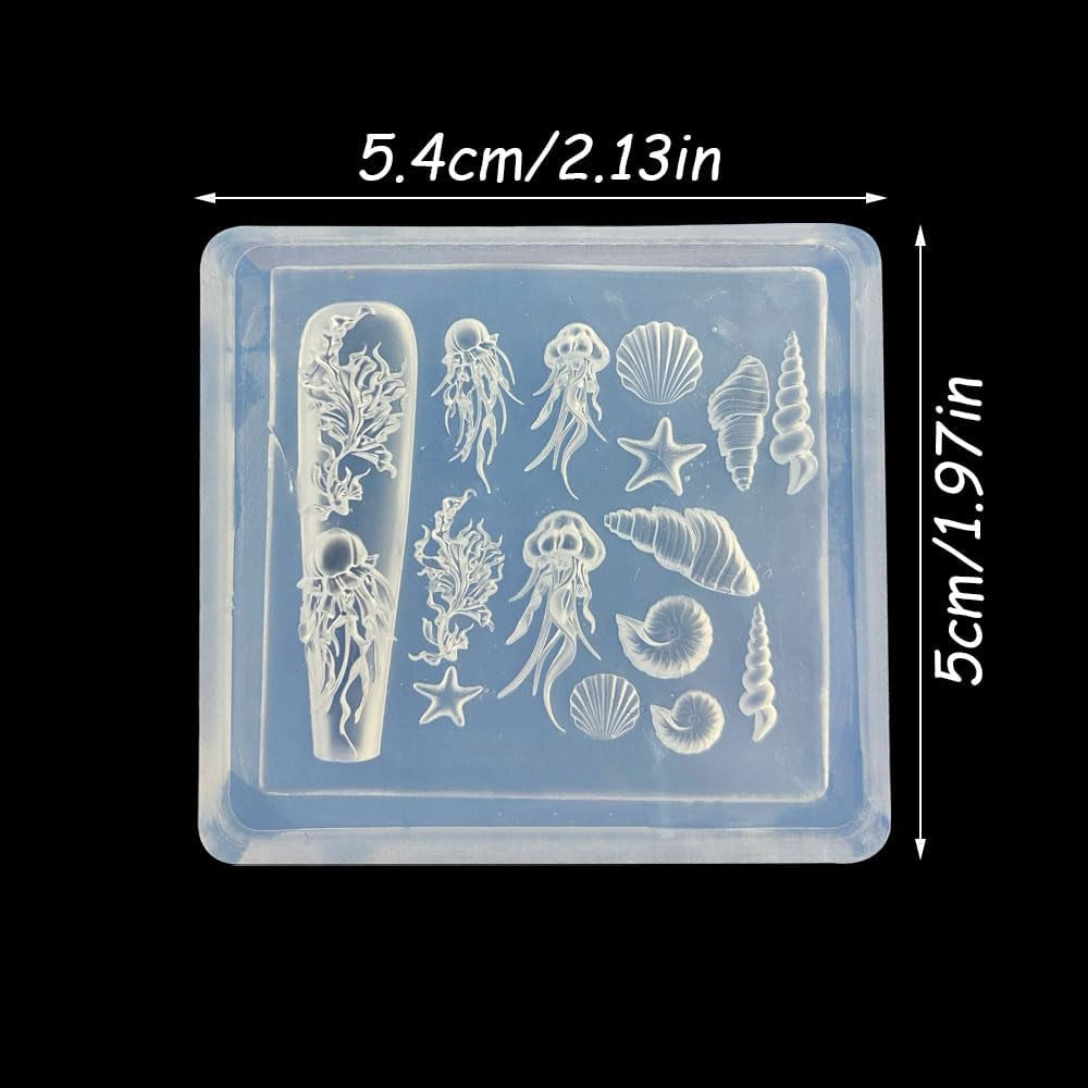 3D Gel Nail Art Silikonformen Gießformen Ocean Nail Charms Nageldesign Silikonform Quallen Muschel Nagelstempel Koralle Seestern Nagelschablonen Sommer Nagel Charms Nagel Schablone Nägel Zubehör