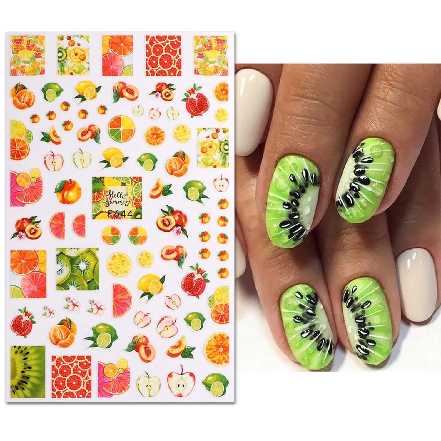 JMEOWIO Nagelsticker Sommer Frucht 9 Blatt Nail Art Sticker Selbstklebend Nagelaufkleber Zitronen Dekoration Nageldesign Zubehör