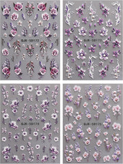 JMEOWIO 3D Nagelsticker Blumen Nail Art Sticker Selbstklebend Nagelaufkleber 5D Stereoskopisch Frühling Sommer Dekoration Nageldesign Zubehör 4 Blatt