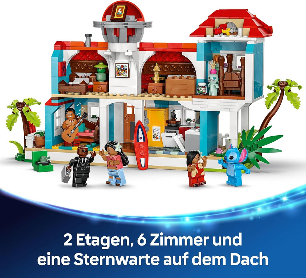 LEGO | Das Strandhaus aus „Lilo und Stitch“ - Spielzeug mit 6 Zimmern, Dachterrasse, Raumschiff und 5 Minifiguren - Geburtstagsgeschenk für Mädchen, Jungen & Fans ab 9 Jahren - 43268