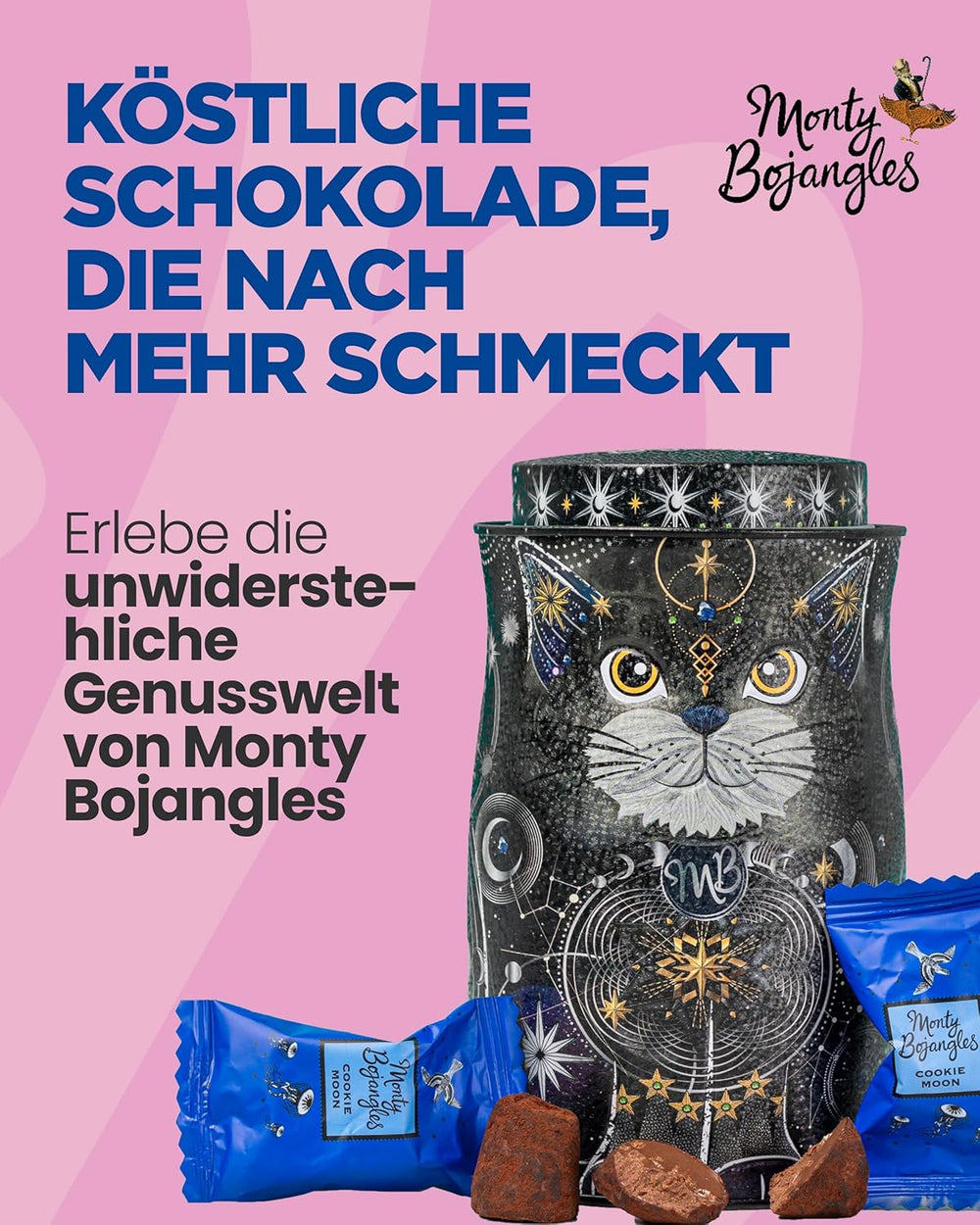 Monty Bojangles Savanna Gold Chocolate Trufle (135g) Praliny w proszku kakaowy Zestaw upominkowy w indywidualnym kształcie kota Pudełko kolekcjonerskie Flutter Scotch Flavor