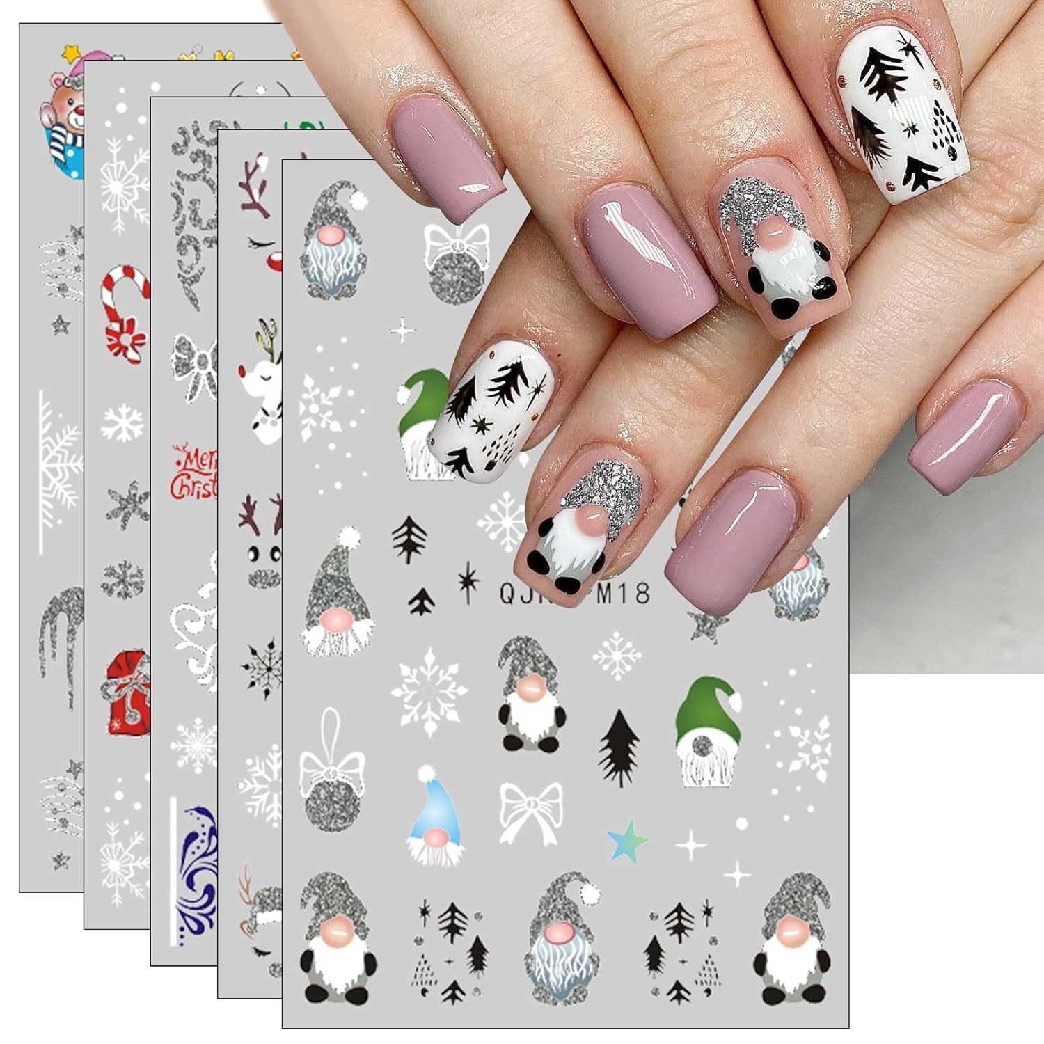 JMEOWIO Nagelsticker Glitzer Weihnachten 10 Blatt Nail Art Sticker Selbstklebend Nagelaufkleber Schneeflocken Winter Dekoration Nageldesign Zubehör