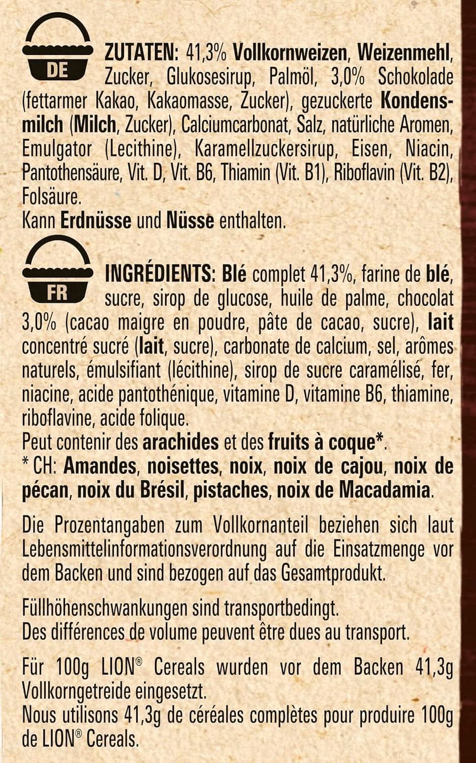 Cereale LION, Cereale de ciocolată cu caramel și 41% făină integrală, pachet 8 x 400 grame Cereale Naty Shop