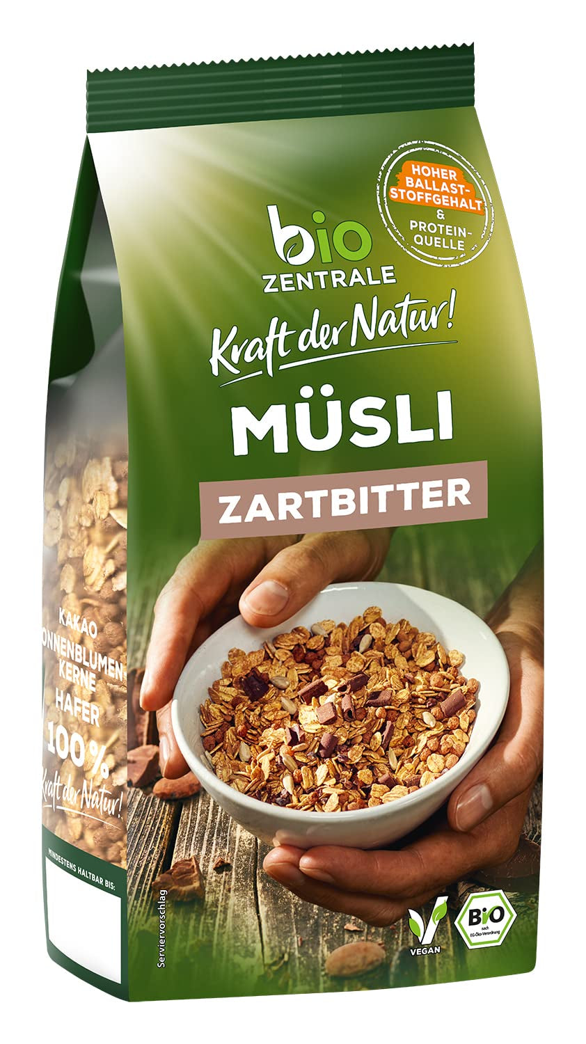 Biocentralne Musli z gorzką czekoladą | 500g Organiczne Wegańskie | Idealny na śniadanie i filiżankę musli na wynos | Alternatywa dla batonów musli