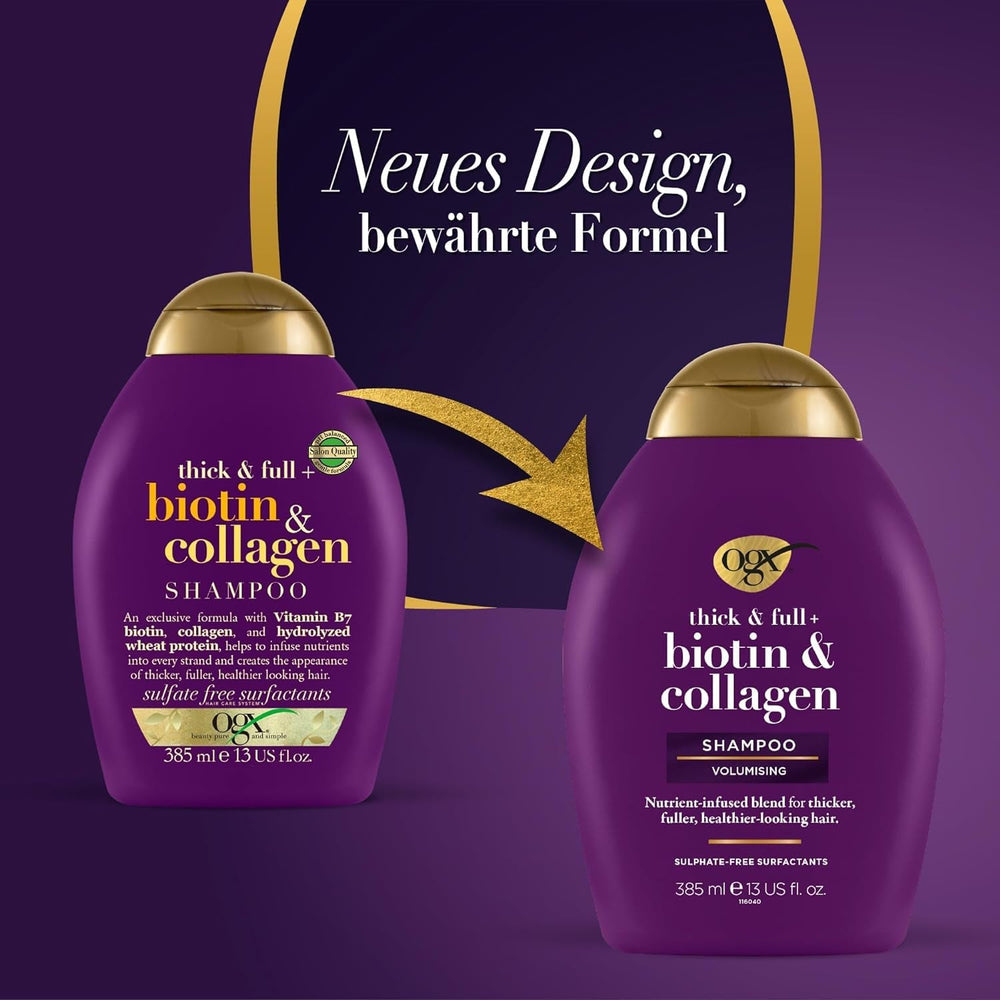 OGX Szampon Biotyna i Kolagen (385 ml), Szampon wzmacniający włosy do włosów cienkich i cienkich OGX Pod prysznic i do kąpieli