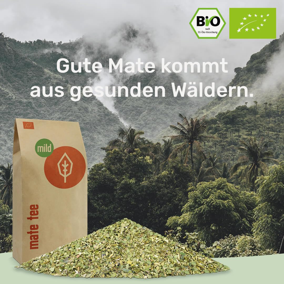 Ceai Mate Bio Mild 1 kg - Pur, proaspăt și verde - Uscat la aer - Yerba Mate organic - Controlat, certificat și ambalat în Germania (1000 g)