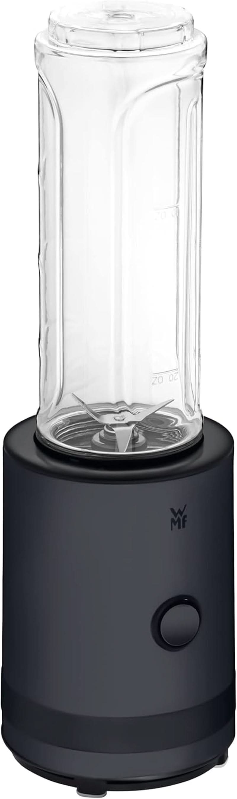 WMF Küchenminis Smoothie-To-Go, Mini mikser stojący Mit Zwei Mix-/Trinkbehältern 0,6 l, mikser Hochleistungsmixer 300 W, Edelstahl Matt, Schwarz Kitchen Naty Shop Deep Black
