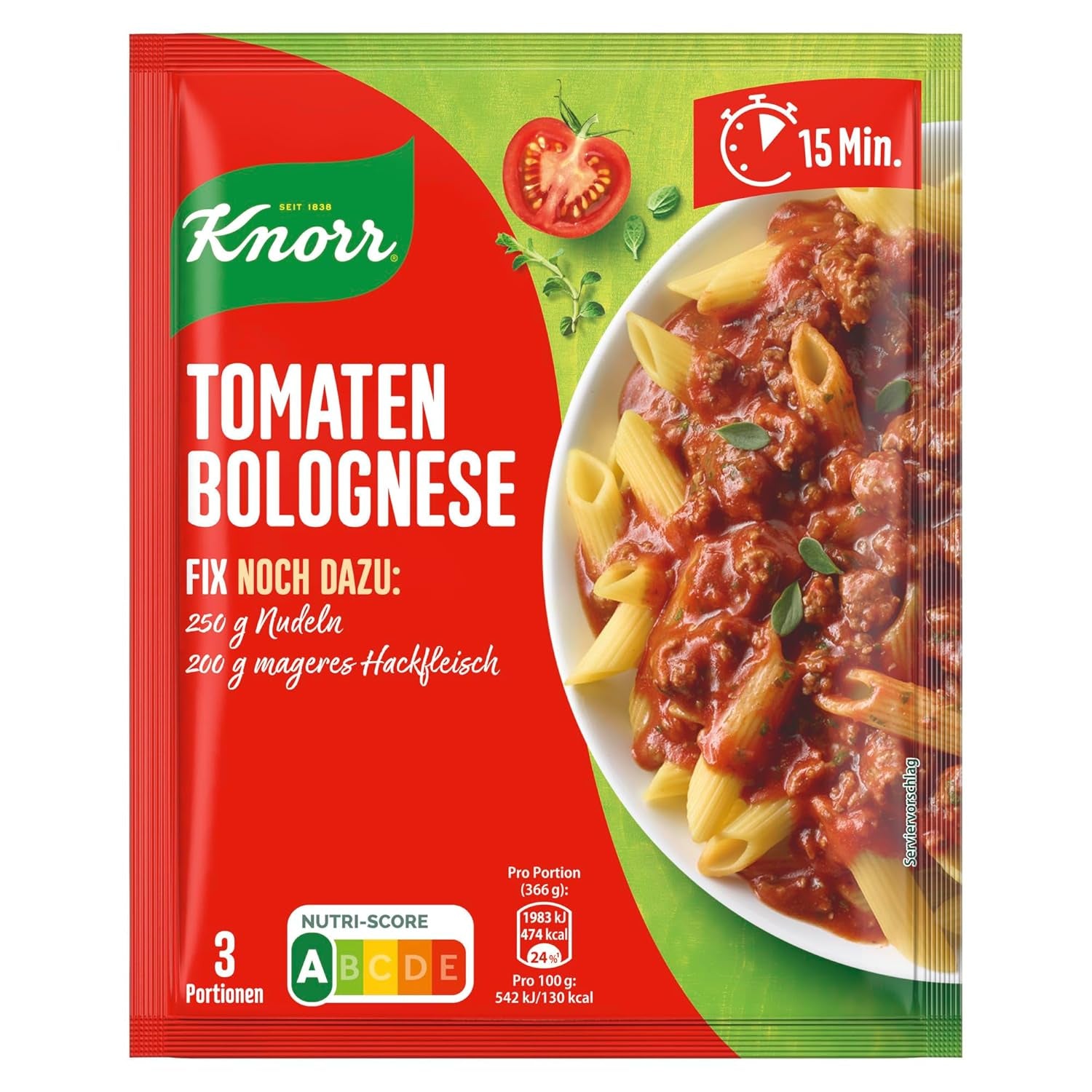 Knorr Fix Würzmischung Spaghetti Bolognese na pyszne danie z makaronem z naturalnymi składnikami 40 g