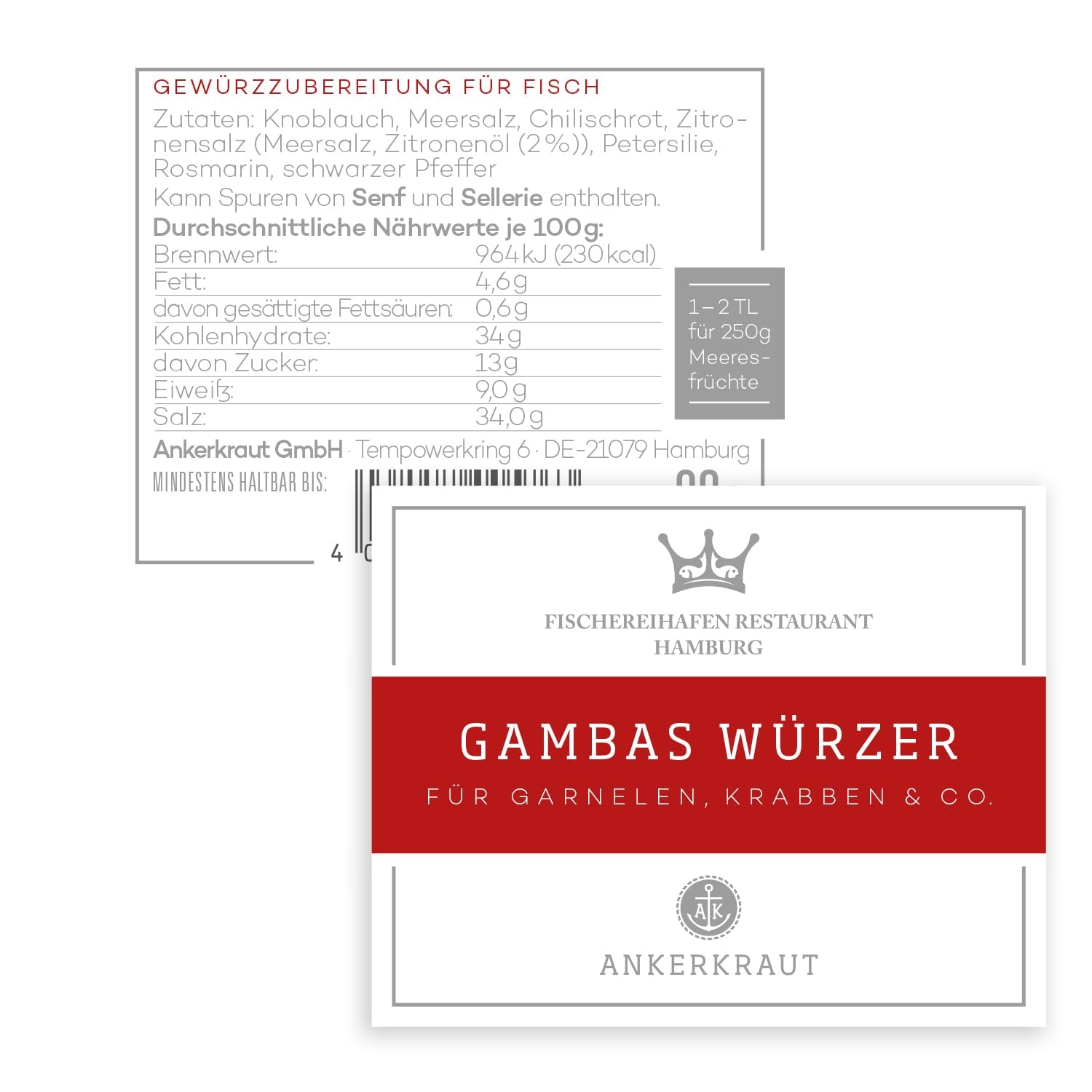 Ankerkraut x Fischereihafen Restaurant Gambas Würzer, Authentisches Gewürz für köstliche Gambas und Meeresfrüchte, Perfekt für die Mediterranean Küche, 80 g w Corkenglas