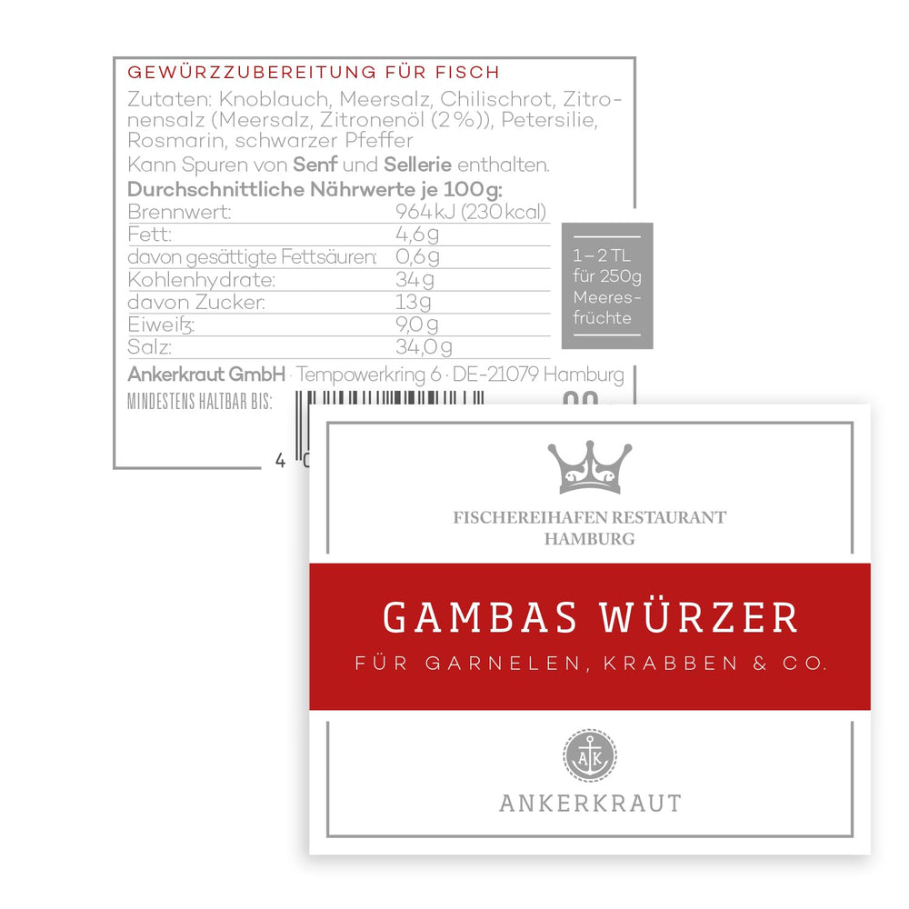Ankerkraut x Fischereihafen Restaurant Gambas Würzer, Authentisches Gewürz für köstliche Gambas und Meeresfrüchte, Perfekt für die Mediterranean Küche, 80 g w Corkenglas