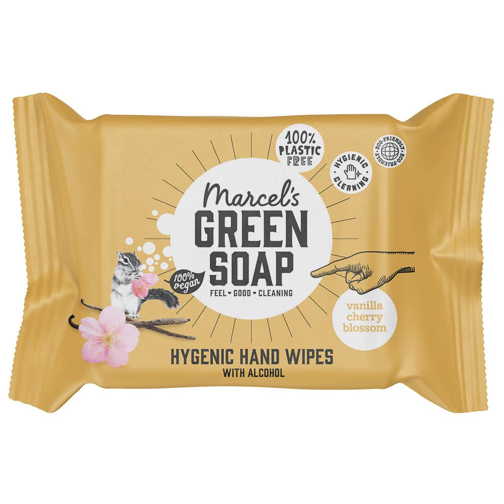 Chusteczki nawilżane do rąk Marcel's Green Soap, 60 szt. - Wanilia i kwiat wiśni - Na bazie roślin - Organiczne