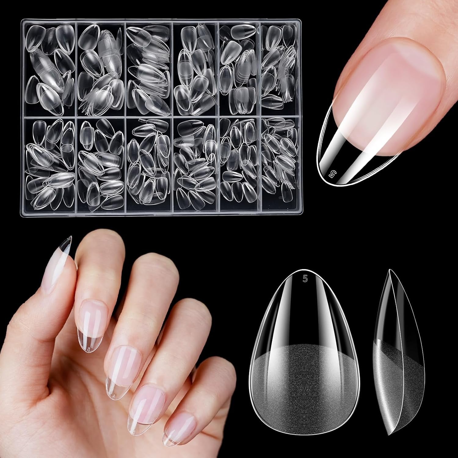 Unghii artificiale scurte, 500 bucăți gel moale acoperire completă vârfuri de unghii pentru unghii cu gel 12 mărimi vârfuri de unghii pre-lustruite pentru unghii cu gel, unghii artificiale scurte sicriu pentru extensii de unghii cu cutie