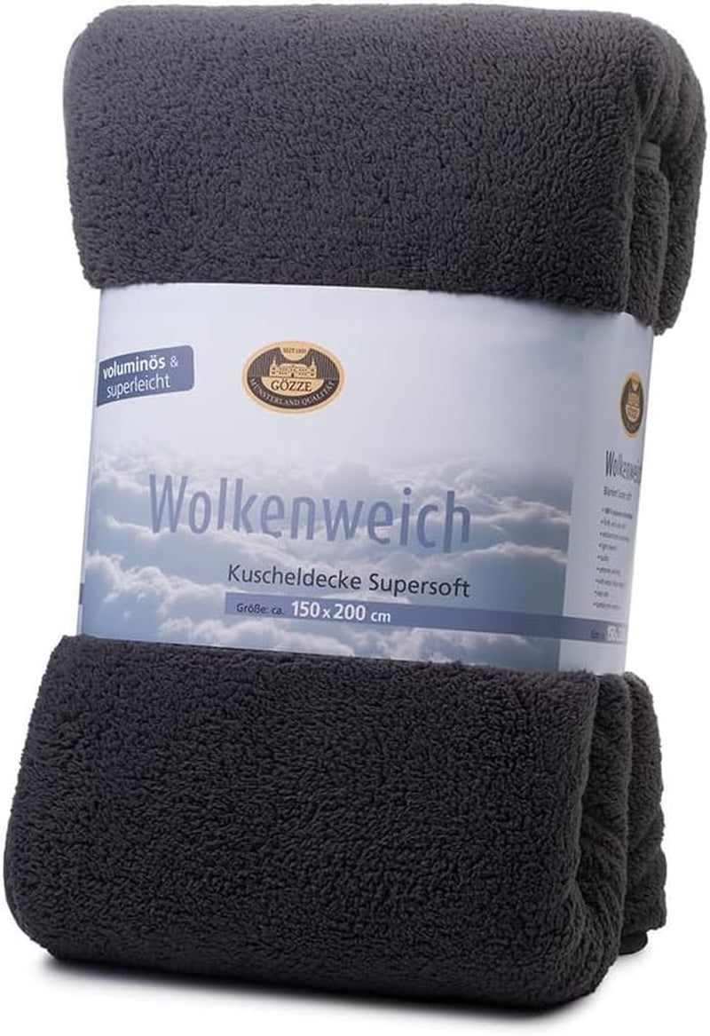 Gözze - Miękki kocyk Chmurka, imitacja owczej skóry, 100% poliester (mikrofibra), 150 x 200 cm - Camel Pościele i kołdry Naty Shop Anthracite