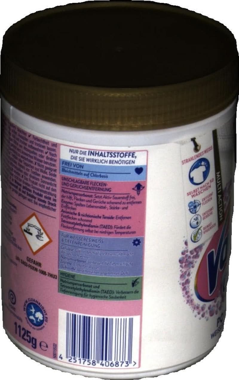 Proszek Vanish Oxi Action Powerwhite - 1 X 1,125 Kg - odplamiacz i proszek ulepszający pranie bez chloru - do białego prania Proszki do prania Naty Shop