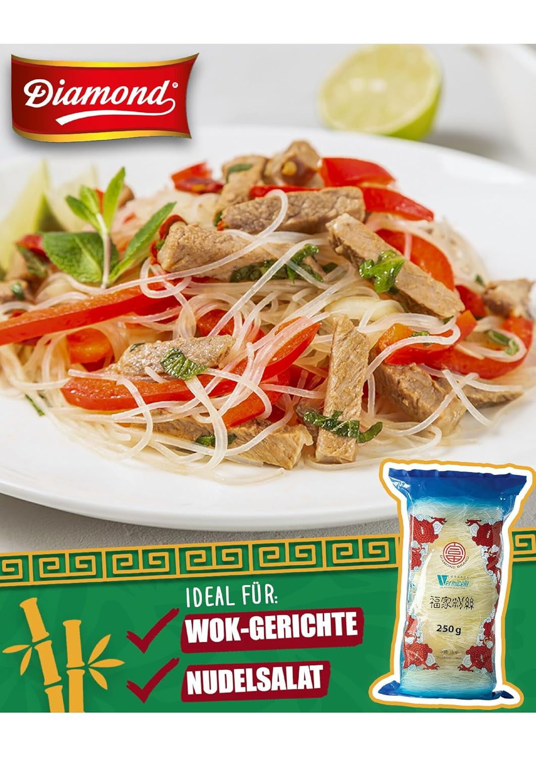 Makaron szklany DIAMOND, makaron długi szklany, naturalnie wegański i bezglutenowy - 1 x 250 g