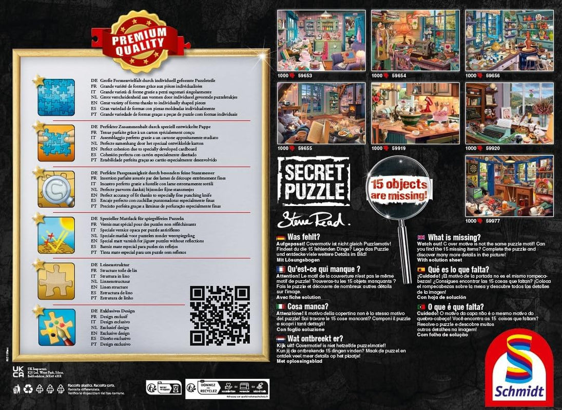 Schmidt Spiele 59656 Studioul artistului, 1000 piese Puzzle secret Puzzle Naty Shop