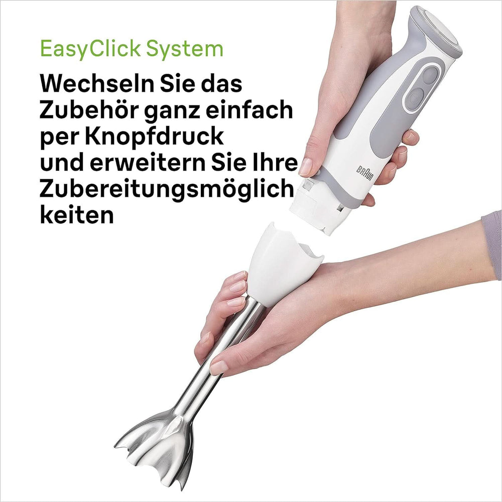 Braun Stabmixer MQ 5200WH - Multiquick 5 Vario Pürierstab Mit Edelstahl Mixfuß, 1000 Watt, Inkl. 600 ml Mix- & Messbecher, Weiß/Grau Kitchen Naty Shop