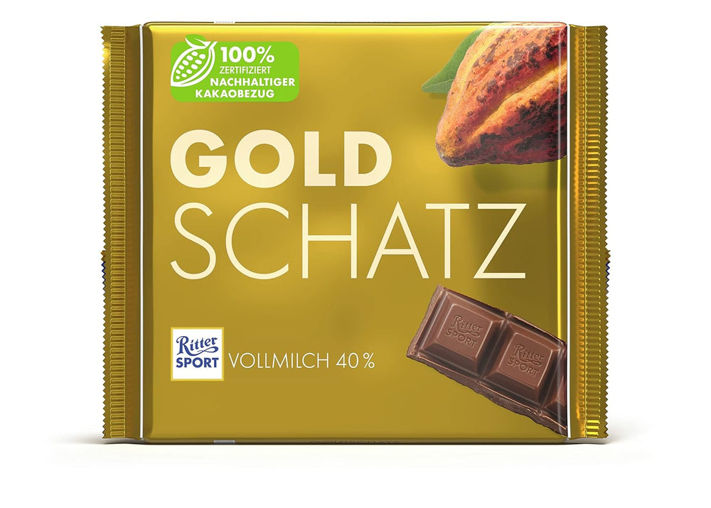 Ritter Sport - Gold Treasure - 11 x 250g, Delikatna mleczna czekolada z kawałkami karmelu, Klasyczna czekolada do dzielenia się z przyjaciółmi, 11 batoników x 250g