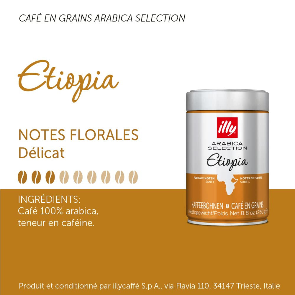 Boabe de cafea illy Selecție de boabe de cafea Arabica de lux Etiopia, pachet de 6 (6 x 250 g)