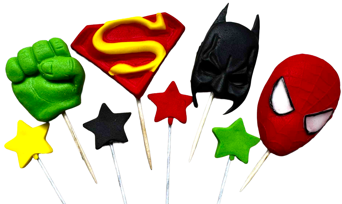 Superbohaterowie Zestaw Jadalnych Dekoracji – 8 Figurek z Masy Cukrowej, Wymiary 2–5,5 cm