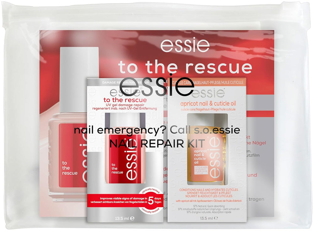 Zestaw Essie Nail Rescue: morelowy olejek do paznokci i skórek + naprawczy lakier do paznokci To the Rescue