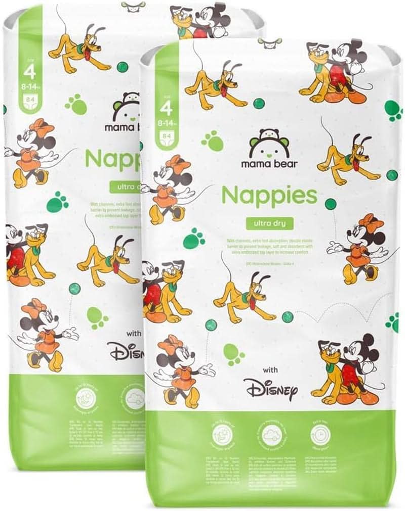 Pieluszki Mama Bear Disney Ultra Dry Rozmiar 4 (8-14kg), Białe, 84 sztuki (1 opakowanie) Naty Shop Rozmiar 4 (8-14kg) Opakowanie miesięczne