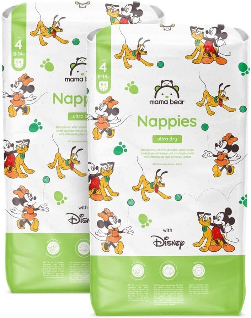 Marka Amazon: pieluszki Mama Bear Disney Ultra Dry, rozmiar 3 (4–9 kg) – pudełko miesięczne, białe, 172 szt. (2 opakowania po 86 szt.)