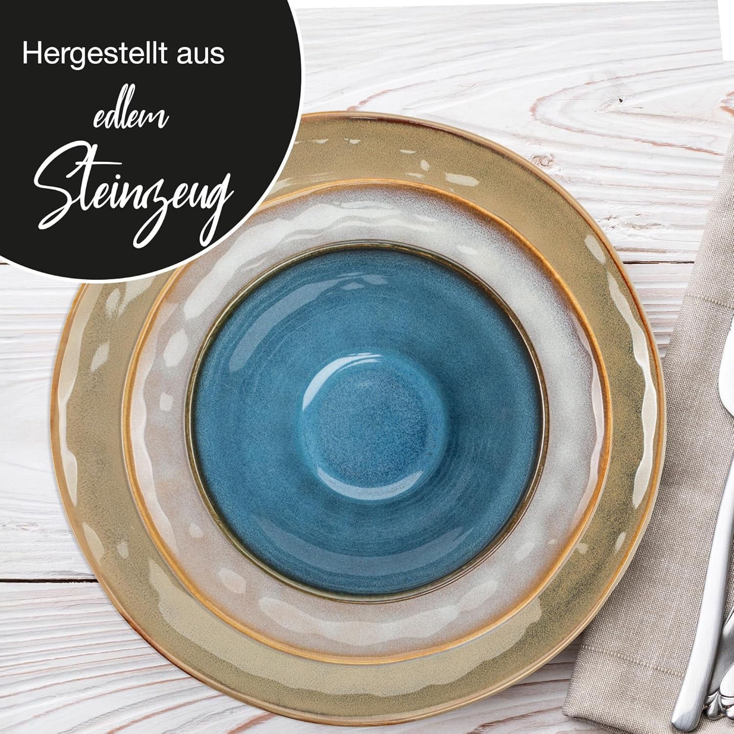 Moritz & Moritz COPA 16-tlg Geschirrset 4 Personen - Elegantes Teller Set aus hochwertigem Steinzeug - Geschirr Set 4 Personen aus je 4x Dinnerteller, Dessertteller, Müslischale & Kaffeebecher