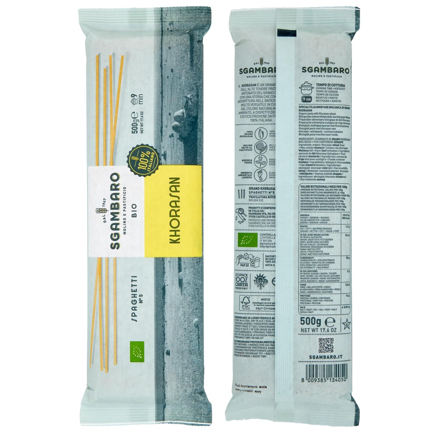 Organiczny makaron spaghetti nr. 5 - 500 g pszenicy Khorasan – starożytna pszenica, bogata w białko, w 100% włoska, wszechstronna w kuchni i bogata w składniki odżywcze
