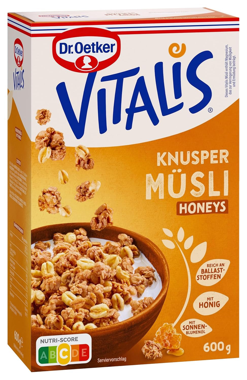 Dr. Oetker Vitalis Crunchy Honeys: Miodowe chrupiące musli na śniadanie i przekąski, 5 opakowań (5 x 600g)