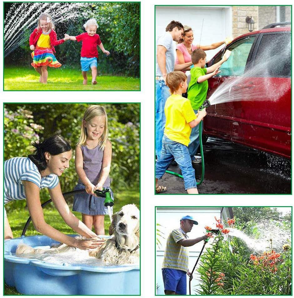 Furtun de grădină extensibil 30 m, furtun flexibil de apă de 100 ft cu duză de pulverizare cu 8 jeturi, furtun retractabil etanș, rezistent cu conectori de 3/4" și 1/2" (30 m, verde)